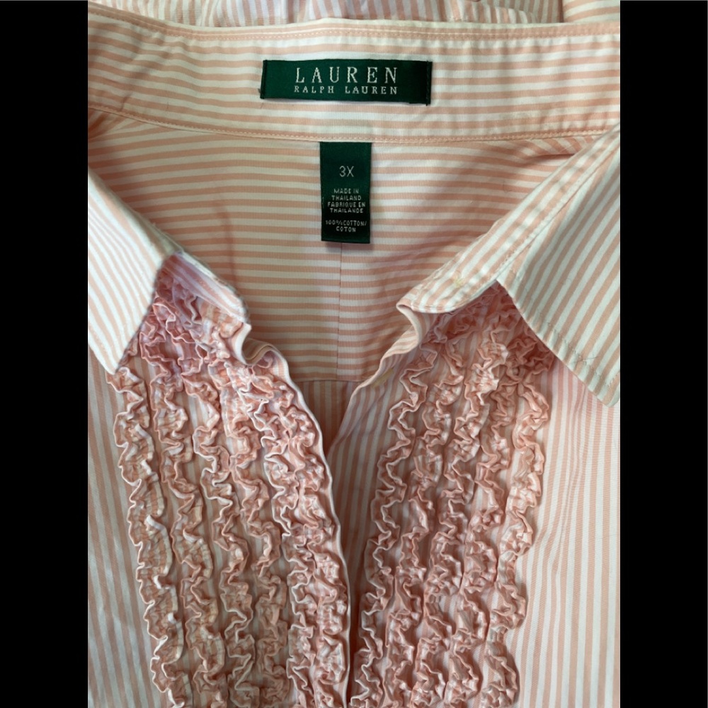 Lauren Ralph Lauren ruffle front stripe shirt 3X - Picture 8 of 13
